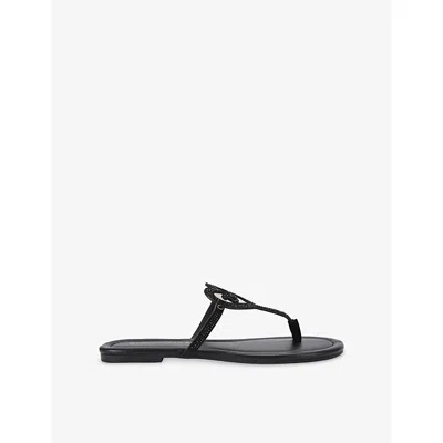Kurt Geiger Heart Embellished T-bar Flat Sandals In Black