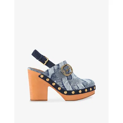 Kurt Geiger Womens Mayfair Denim Clog Sandals Eur 38/5 Uk