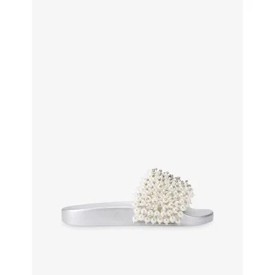 Kurt Geiger Womens  London Meena Eagle Beaded Woven Slides In White