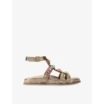 Kurt Geiger Womens Bronze Com Octavia Flexi Crystal-embellished Metallic-leather Sandals