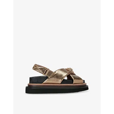 Kurt Geiger Womens Orson Cross-strap Metallic-leather Flat Sandals Bronz In Bronze