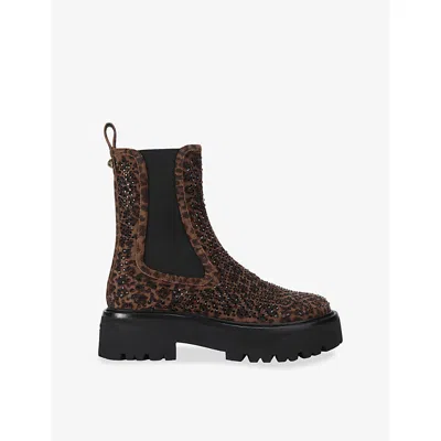 Kurt Geiger Womens  London Perfection Leopard-print Suede Ankle Boots In Brown/oth