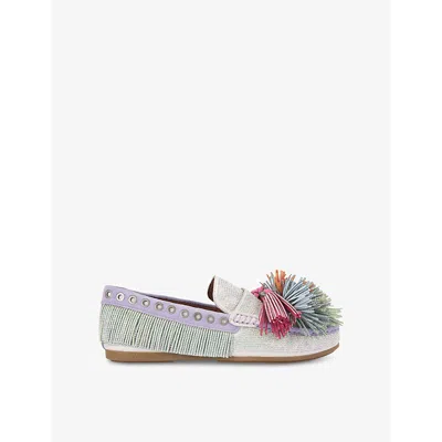 Kurt Geiger Womens  London Pom-pom Diamante-embellished Suede Moccasins In Mult/other