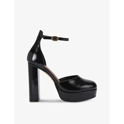 Kurt Geiger Womens  London Shoreditch Platform-heel Leather Courts In Black