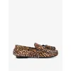 Kurt Geiger Leather Leopard Fringe Moccasins In Brown/oth