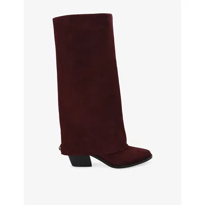 Kurt Geiger Womens Mag Folded Suede Knee-high Boots Wine Eur 35 / 2 Uk In Brown