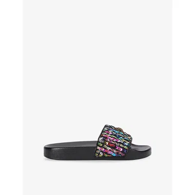 Kurt Geiger Womens Meena Eagle Faux-leather Slides Blk/other Eur 36 / 3 Uk In Black
