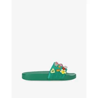 Kurt Geiger Womens Meena Eagle Woven Slides Green Eur 37 / 4 Uk