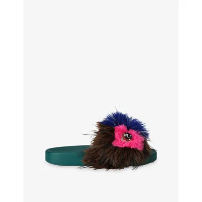 Kurt Geiger Womens Meena Mascot Faux-leather Slides Green Comb In Multi