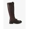 Kurt Geiger Womens Monument Strap-embellished Leather Knee-high Boots Brow In Brown