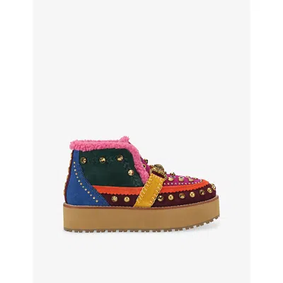 Kurt Geiger Womens Mult/other Mansion Cosy Embellished Suede Ankle Boots Eur 39 / 6 Uk In Multi