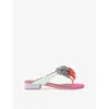 Kurt Geiger Womens Mult/other Pom Pom T-bar Embellished Flat Suede Sandals Eur 37 / 4 Uk In Mult/other