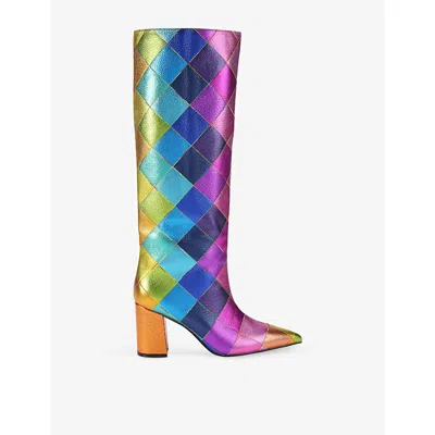 KURT GEIGER WOMENS MULT/OTHER REGENT LEATHER HEELED KNEE-HIGH BOOTS EUR 35 / 2 UK