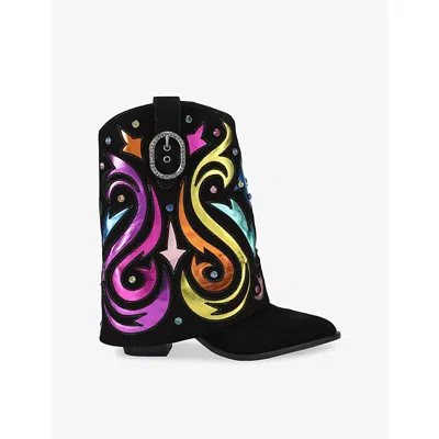 Kurt Geiger Womens Notting Fold-over Suede Western Boots Blk/other Eur 40 / 7 Uk In Multi
