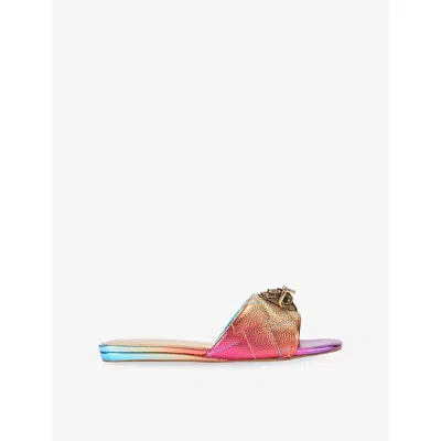 Kurt Geiger Womens Other Kensington Metallic Flat Leather Sandals Eur 37 / 4 Uk In Multi
