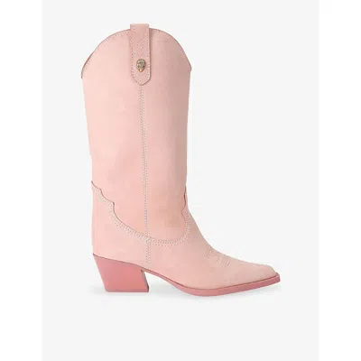 Kurt Geiger Womens Pale Pink Kiss Suede Cowboy Boots Eur 38/5 Uk