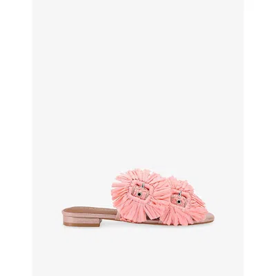 Kurt Geiger Womens Pink Comb Raffia Buckle Flat Sandal