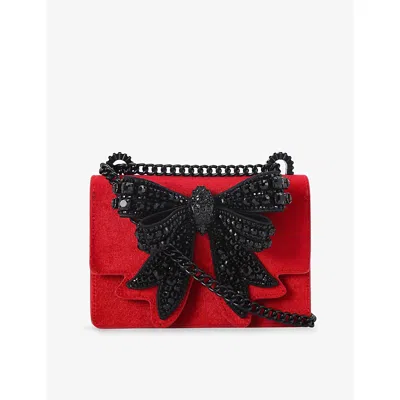 Kurt Geiger Womens Shoreditch Bow-embellished Velvet Cross-body Bag In Red