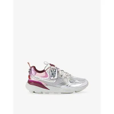 KURT GEIGER WOMENS SILVER COM KURT RUNNER LEATHER AND MESH TRAINERS