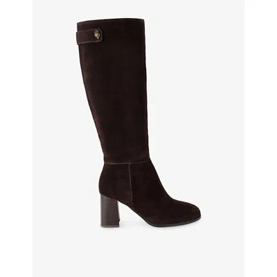 Kurt Geiger Womens Stride 90 Heeled Suede Knee-high Boots Dark Brown Eur 40 / 7 Uk