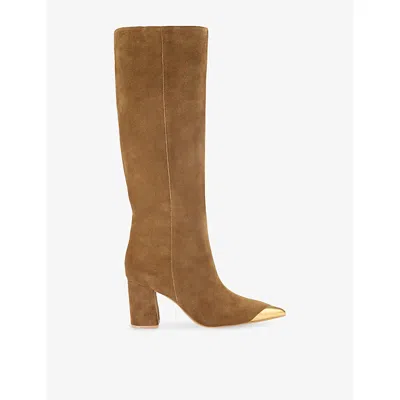 Kurt Geiger Womens Tan Comb Regent Cap Suede Knee-high Boots Eur 37 / 4 Uk In Brown