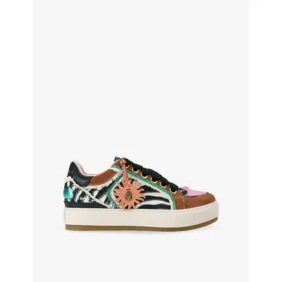 Kurt Geiger Womens Tan Comb Southbank Suede And Woven Trainers Eur 37 / 4 Uk In Multi