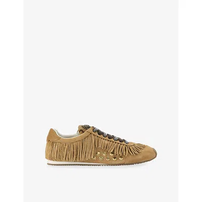 Kurt Geiger Islington Fringe Crystal-detail Sneakers In Green