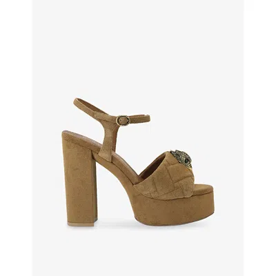 Kurt Geiger Womens Tan Kensington Suede Platform Sandals Eur 39 / 6 Uk In Brown