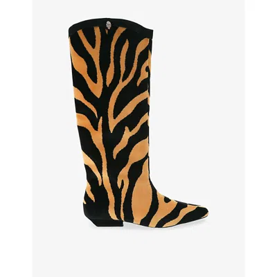 Kurt Geiger Womens Westbury Leopard-print Velvet Knee-high Boots Other Eur 35 / 2 Uk