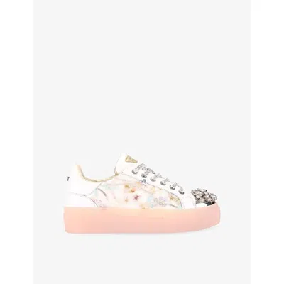 Kurt Geiger Womens White/oth Crystal Embellished Leather Trainers Eur 39 / 6 Uk