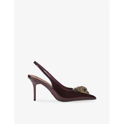 Kurt Geiger Womens Belgravia Eagle Patent-leather Heeled Slingbacks Wine In Burgundy