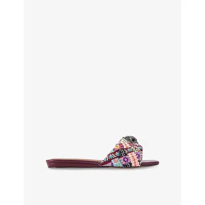 KURT GEIGER WOMENS WINE COMB KENSINGTON WOVEN AND LEATHER SANDALS EUR 39 / 6 UK
