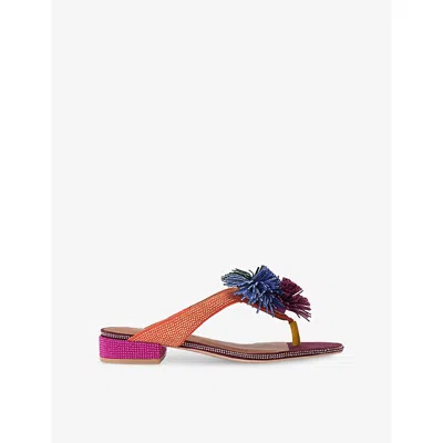 Kurt Geiger Womens Wine Comb Pom Pom Suede T-bar Sandals Eur 38/5 Uk