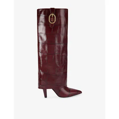 Kurt Geiger Womens Wine Fold-over Tall Patent-leather Knee-high Boots Eur 38/5 Uk In Burgundy