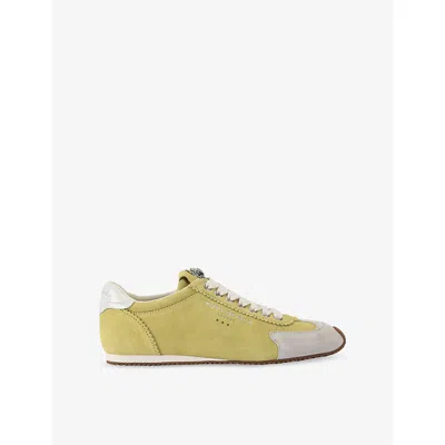 KURT GEIGER WOMENS YELLOW ISLINGTON SUEDE LOW-TOP TRAINERS EUR 37 / 4 UK