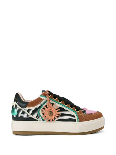 Kurt Geiger Zebra Print Sunbeam Tag Sneakers In Brown