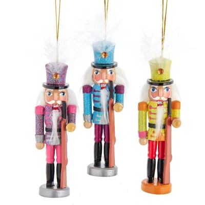 Kurt S. Adler 5" Soldier Nutcracker Ornaments In Blue Yellow Purple In Multi