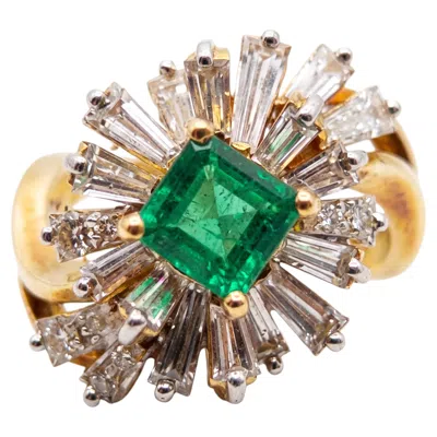 Pre-owned Kurt Wayne 1.5 Carat Colombian Emerald Baguette Diamond 18k Gold Ring In Green