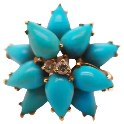 Pre-owned Kurt Wayne 18k Yellow Gold  Turquoise And Diamond Ring