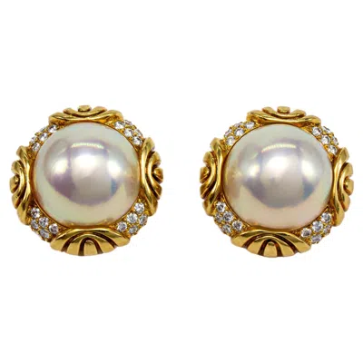 Pre-owned Kurt Wayne 18k Yellow Gold Mabe Pearl And Diamond Clip On Earrings
