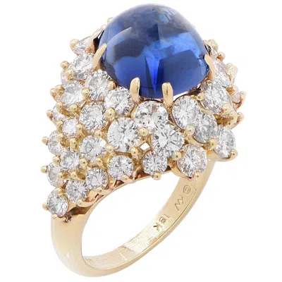 Pre-owned Kurt Wayne Approximately 9.8 Carat Natural Cabochon Sapphire Diamond Gold Ring In Blue