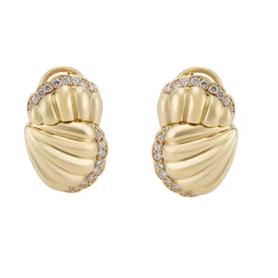 Pre-owned Kurt Wayne Diamond Swirl Yellow Gold Clip Post Earrings