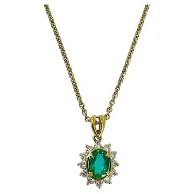 Pre-owned Kurt Wayne Oval Emerald Pendant With Diamond Halo In 18k Yellow Gold