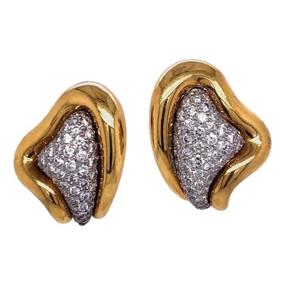 Pre-owned Kurt Wayne Pave Diamond Clip-on Earrings 18k Yellow Gold