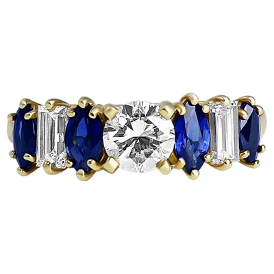 Pre-owned Kurt Wayne Sapphire And Diamond Yellow Gold Ring