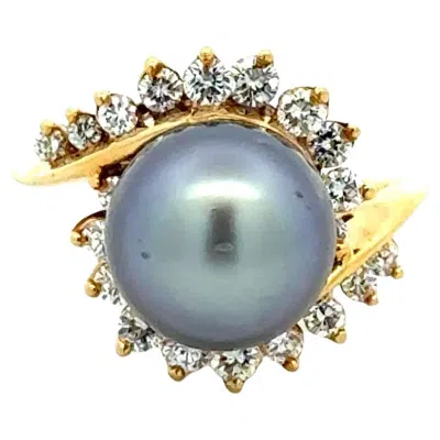 Pre-owned Kurt Wayne Tahitian Pearl And Diamond Vintage  Designer Gold Cocktail Ring In Multi