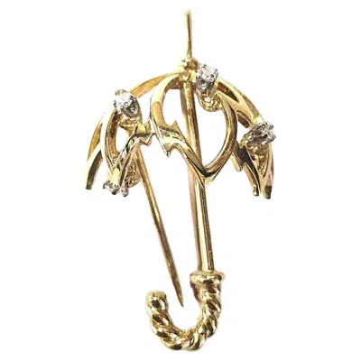 Pre-owned Kurt Wayne Umbrella Brooch In 18k Yellow Gold With Diamonds, 1974