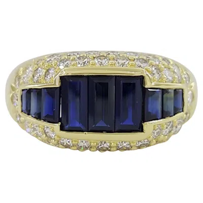 Pre-owned Kurt Wayne Vintage Blue Sapphire Round Diamond 18 Carat Yellow Gold Ring