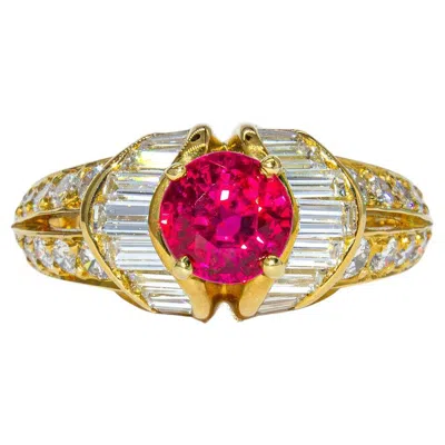 Pre-owned Kurt Wayne Vintage  0.54 Carat Ruby And Diamond 18k Yellow Gold Cocktail Ring