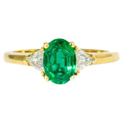 Pre-owned Kurt Wayne Vintage  0.79 Carat Emerald & Diamond 18k Yellow Gold Three-stone Ring